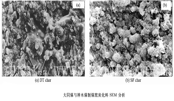 圖為大同煤與神木煤制蜂窩炭化料SEM分析